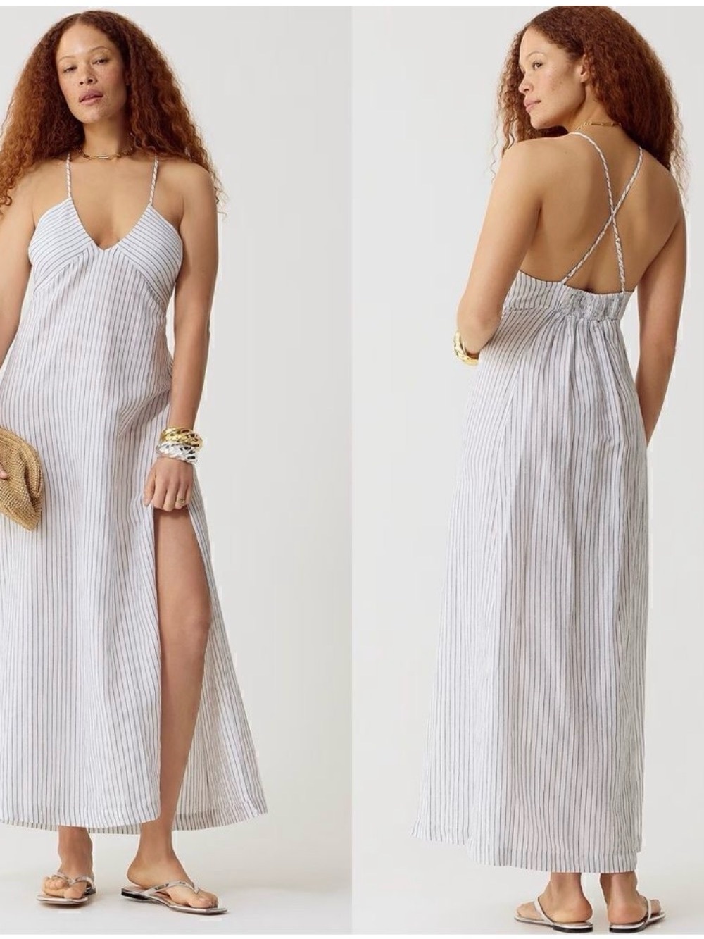 J. Crew Striped White and Blue Maxi Dress with Spaghetti Straps